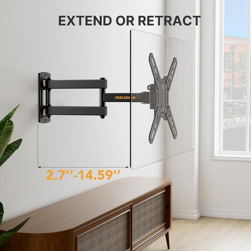 Perlegear Full Motion TV Wall Mount Bracket for Most 13-43 Inch LED LCD Flat Curved Screen TVs & Monitors, Swivel Tilt Extension with Articulating Arms, Max VESA 200x200mm up to 44lbs - Image 5